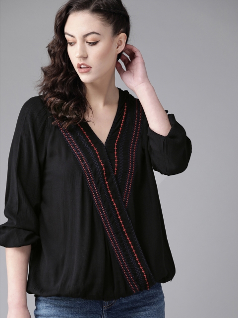 

Roadster Women Black Solid Wrap Top