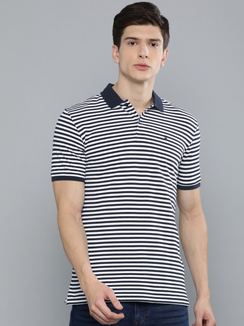 

Louis Philippe Sport Men Navy Blue & White Striped Slim Fit Polo Collar T-shirt