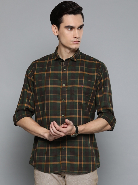 

Louis Philippe Sport Men Olive Green & Brown Slim Fit Checked Casual Shirt