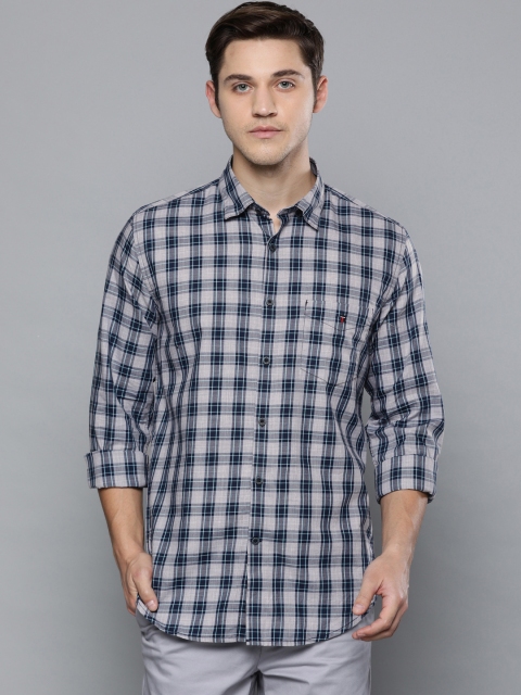 

Louis Philippe Sport Men Grey & Navy Blue Super Slim Fit Checked Casual Shirt