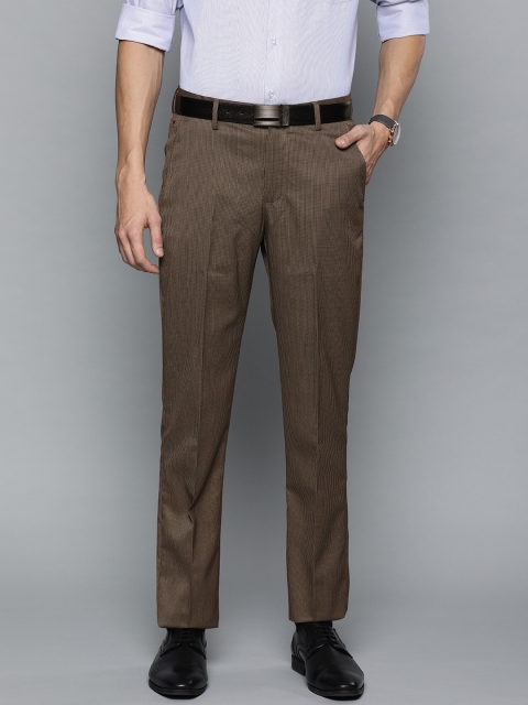 

Louis Philippe Men Brown & Black Slim Fit Self Design Formal Trousers