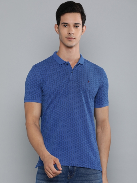 

Louis Philippe Sport Men Blue & Black Printed Slim Fit Polo Collar T-shirt