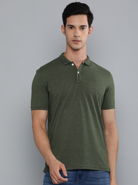

Louis Philippe Sport Men Olive Green Solid Slim Fit Polo Collar Pure Cotton T-shirt