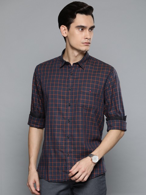 

Louis Philippe Sport Men Navy Blue & Orange Slim Fit Checked Casual Shirt