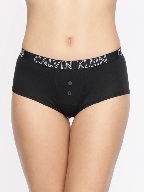 

Calvin Klein Underwear Women Black Solid Boyshorts With Button Detailing NEW-QD3639