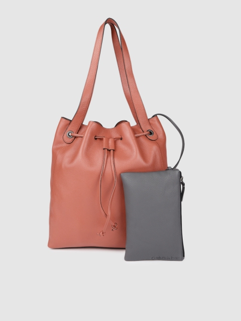 

Calvin Klein Jeans Orange Solid Leather Tote Bag with Pouch