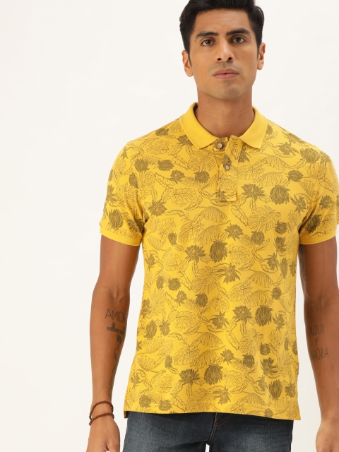 

Flying Machine Men Yellow Floral Printed Polo Collar T-shirt