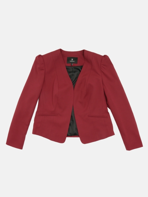 

Van Heusen Woman Red Solid Collarless Open Front Formal Blazer