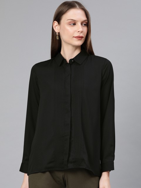 

Van Heusen Woman Black Regular Fit Solid Casual Shirt