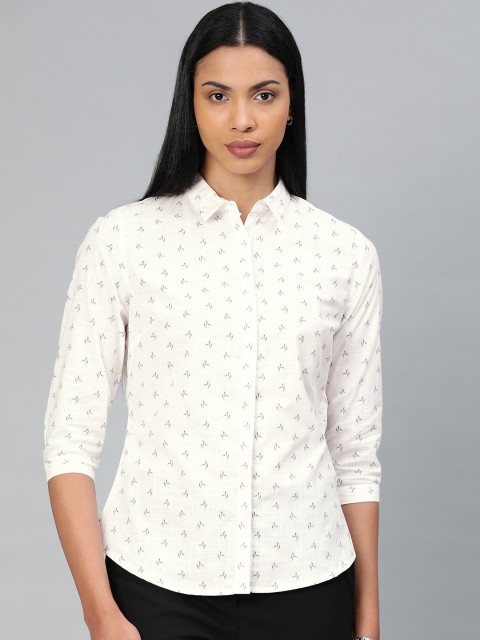 

Van Heusen Woman White & Blue Regular Fit Printed Formal Shirt