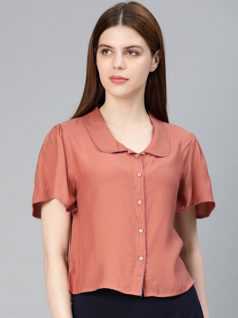 

Van Heusen Woman Peach-Coloured Regular Fit Solid Casual Shirt