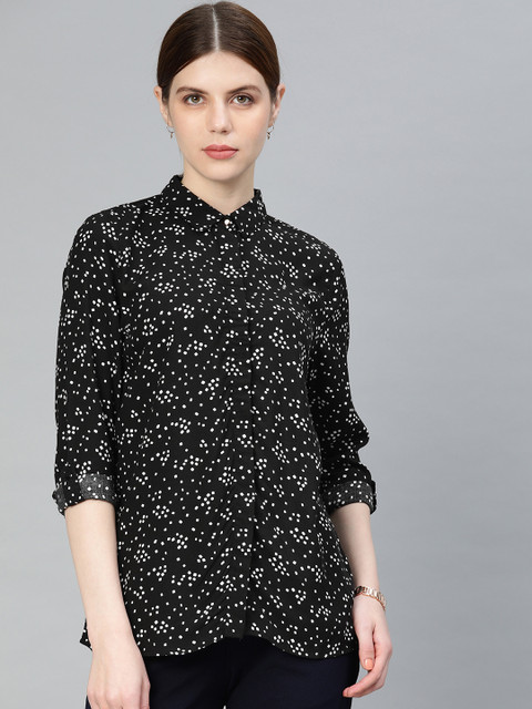 

Van Heusen Woman Black & White Regular Fit Printed Casual Shirt