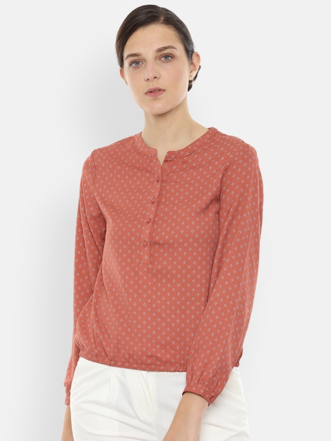 

Van Heusen Woman Coral Orange Printed Blouson Top