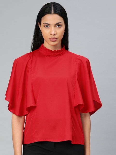 

Van Heusen Woman Red Solid Top With Flutter Sleeves