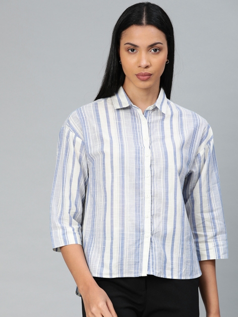 

Van Heusen Woman Blue & White Regular Fit Striped Formal Shirt