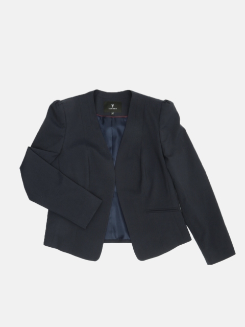 

Van Heusen Woman Navy Blue Solid Collarless Open Front Formal Blazer