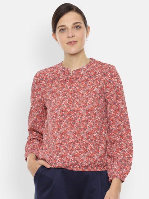 

Van Heusen Woman Peach-Coloured Printed Shirt Style Top