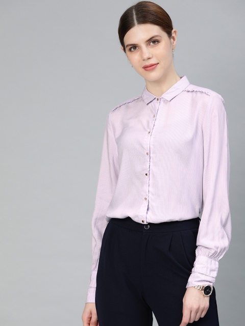 

Van Heusen Women White & Purple Regular Fit Striped Casual Shirt