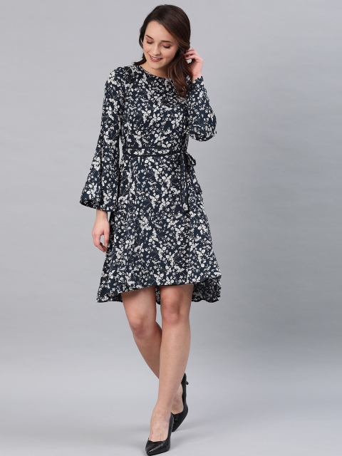 

Van Heusen Woman Women Navy Blue & White Printed Fit and Flare Dress