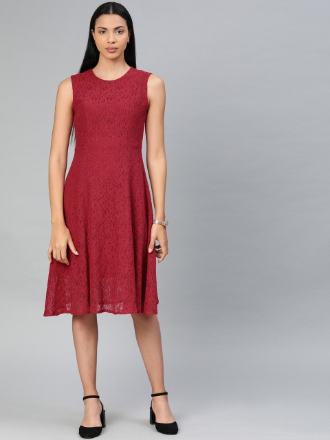 

Van Heusen Woman Red Self Design Lace A-Line Dress