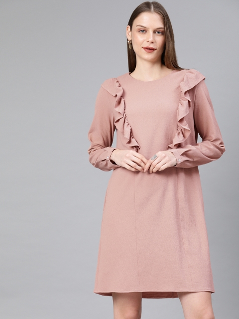 

Van Heusen Woman Pink Solid A-Line Ruffle Detail Dress