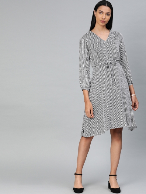 

Van Heusen Woman White & Black Striped Fit and Flare Dress