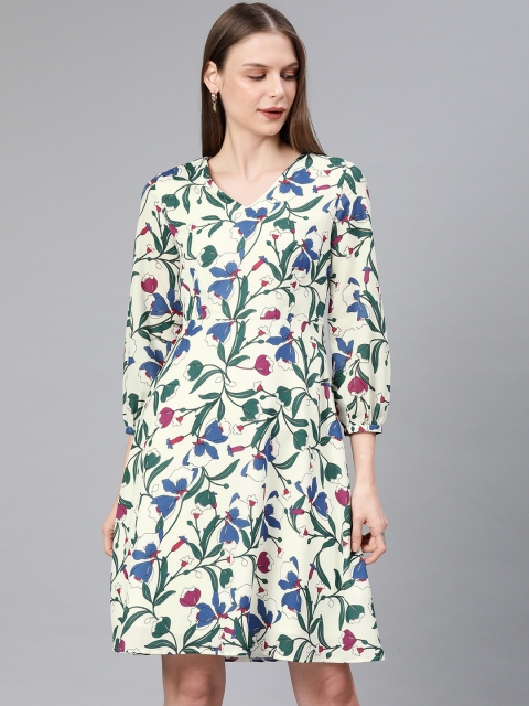 

Van Heusen Woman Off-White & Green Printed Fit and Flare Dress