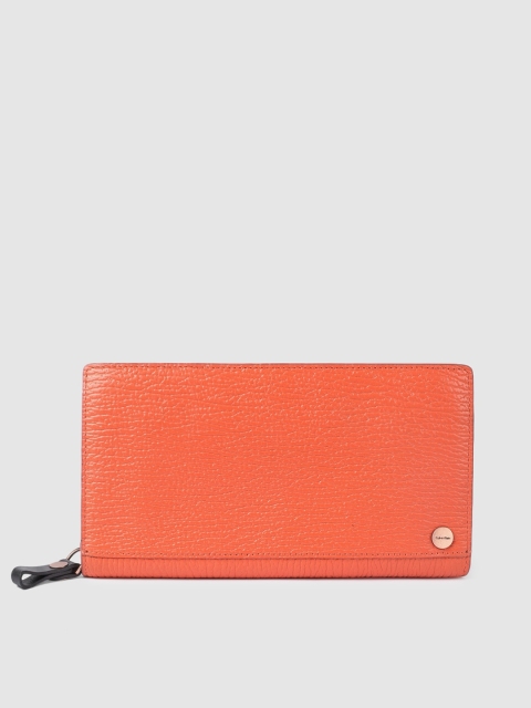 

Calvin Klein Jeans Women Orange Textured Leather Zip Around Wallet
