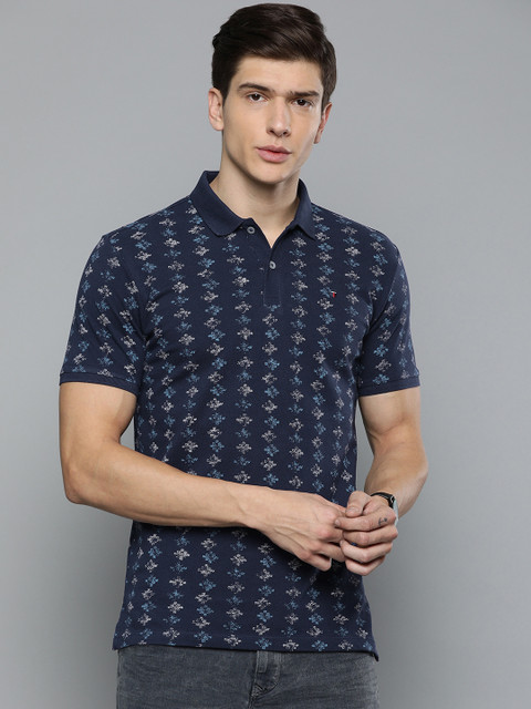 

Louis Philippe Jeans Men Navy Blue Slim Fit Printed Polo Collar T-shirt