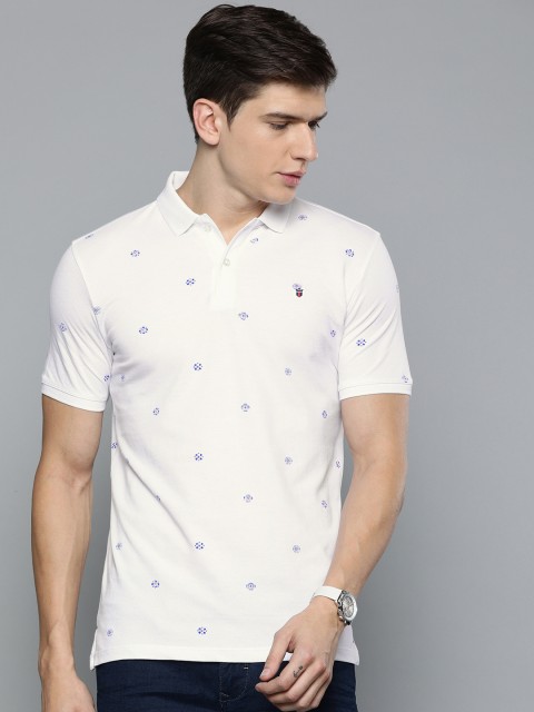 

Louis Philippe Jeans Men White & Blue Slim Fit Printed Polo Collar T-shirt