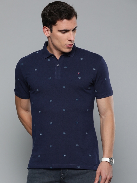 

Louis Philippe Jeans Men Navy Blue Slim Fit Printed Polo Collar T-shirt