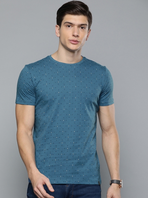 

Louis Philippe Jeans Men Blue Solid Slim Fit Round Neck Pure Cotton T-shirt