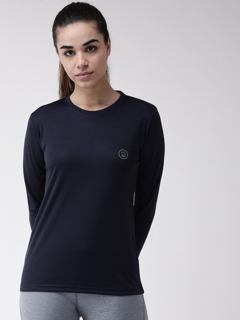 

Chkokko Women Navy Blue Solid Round Neck Training T-shirt