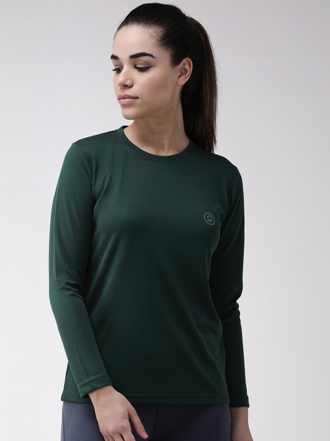

Chkokko Women Green Solid Round Neck Training T-shirt