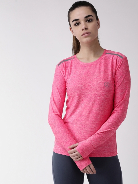 Women Pink Self Design Round Neck Training T-shirt