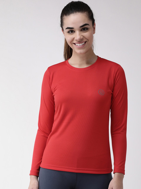 

Chkokko Women Red Solid Round Neck Training T-shirt