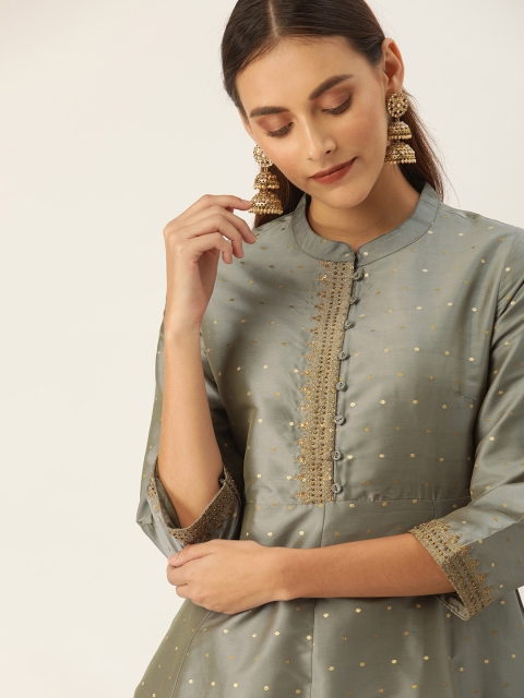

House of Pataudi Women Grey & Golden Self-Design Anarkali Kurta