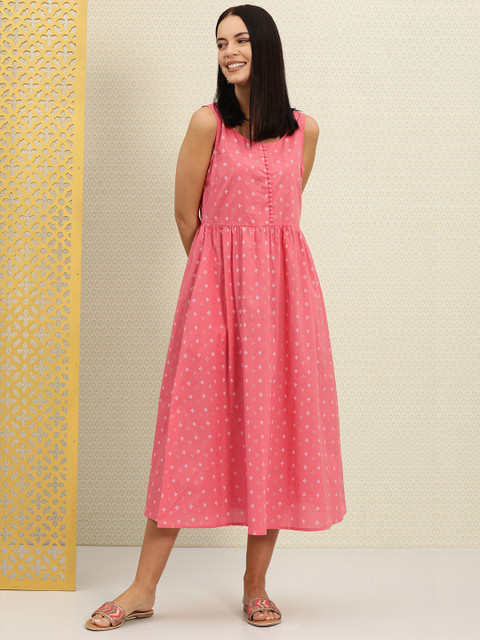 

House of Pataudi Women Pink Printed A-Line Dress