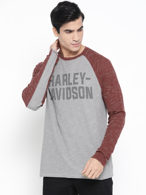 

Harley-Davidson Men Grey Melange Printed Round Neck T-shirt