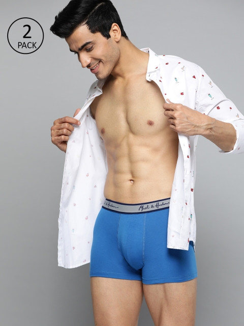 

Mast & Harbour Men Pack of 2 Blue Solid Trunks MNH-TRN-PK2-011A