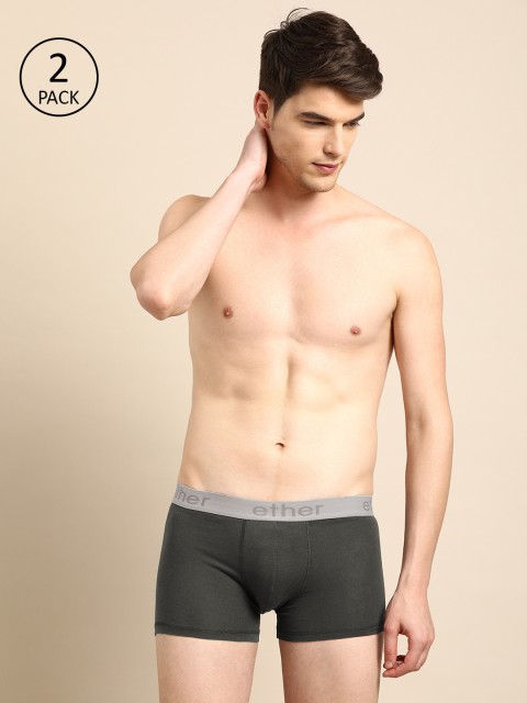 

ether Men Pack of 2 Charcoal Grey Solid Trunks ETHR-TRN-PK2-007A