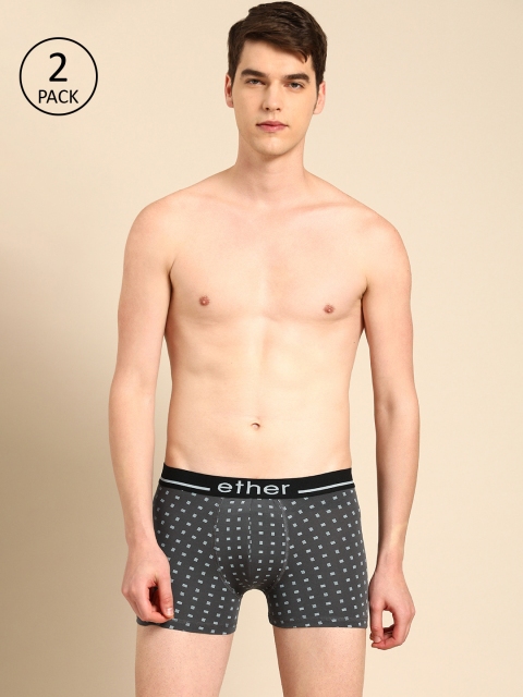 

ether Men Pack of 2 Charcoal Grey Printed Trunks ETHR-TRN-PK2-013A