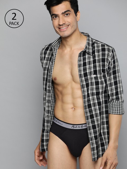 

Mast & Harbour Men Pack of 2 Black Solid Briefs MNH-TRN-PK2-002A