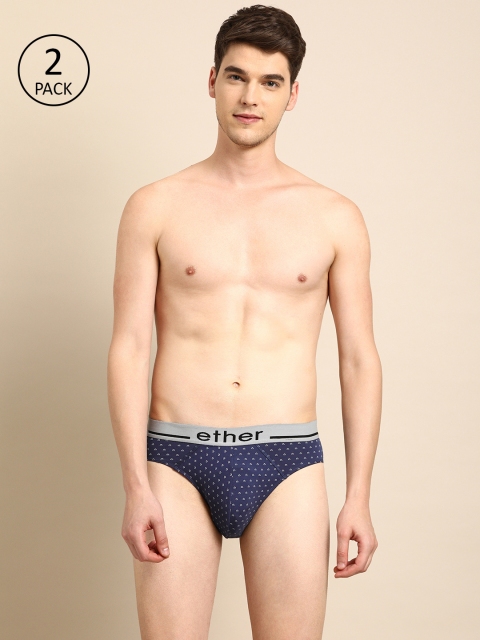 

ether Men Pack of 2 Blue & White Printed Briefs ETHR-BRF-PK2-016A