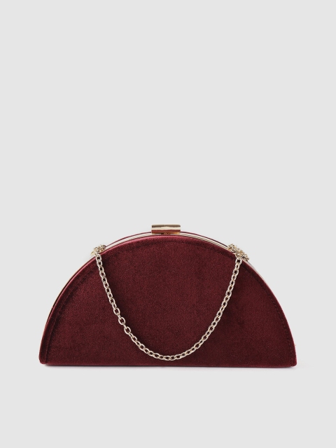 

Accessorize Burgundy Solid Velvet Half Moon Clutch