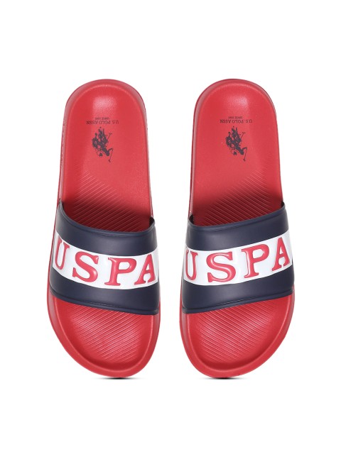 

U.S. Polo Assn. Men Red & Navy Blue Printed Sliders