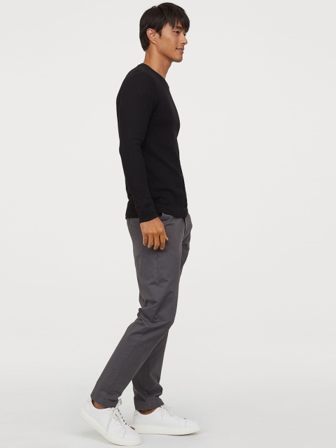 

H&M Men Black Solid Waffled Jersey Top
