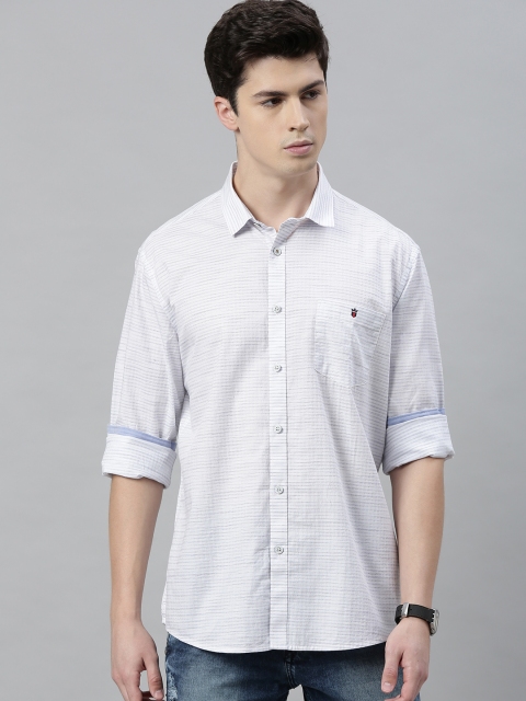 

Louis Philippe Jeans Men White & Navy Blue Slim Fit Self Design Casual Shirt