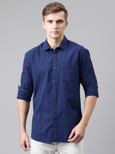

Louis Philippe Jeans Men Navy Blue & White Slim Fit Checked Casual Shirt