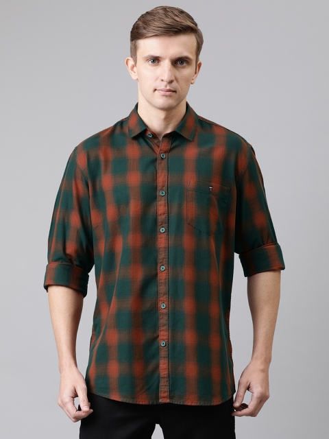 

Louis Philippe Jeans Men Orange & Green Slim Fit Checked Casual Shirt